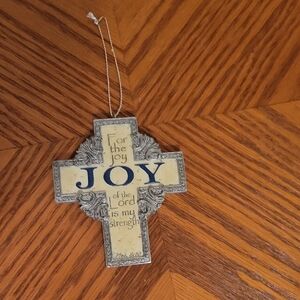 Decorative Silver and Cream Cross Ornament